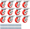 Twelve Red Swivel Caster Wheels with Screws