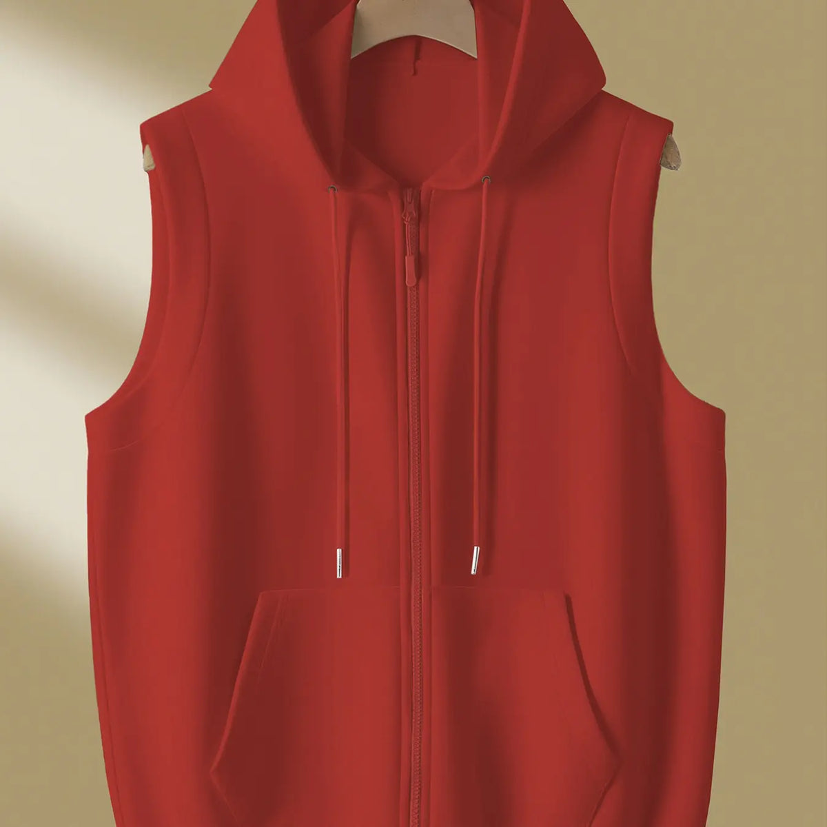 White Zip-Front Hooded Vest with Kangaroo Pocket