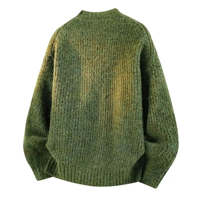 Olive Green Fuzzy Knit Button Cardigan with Pockets