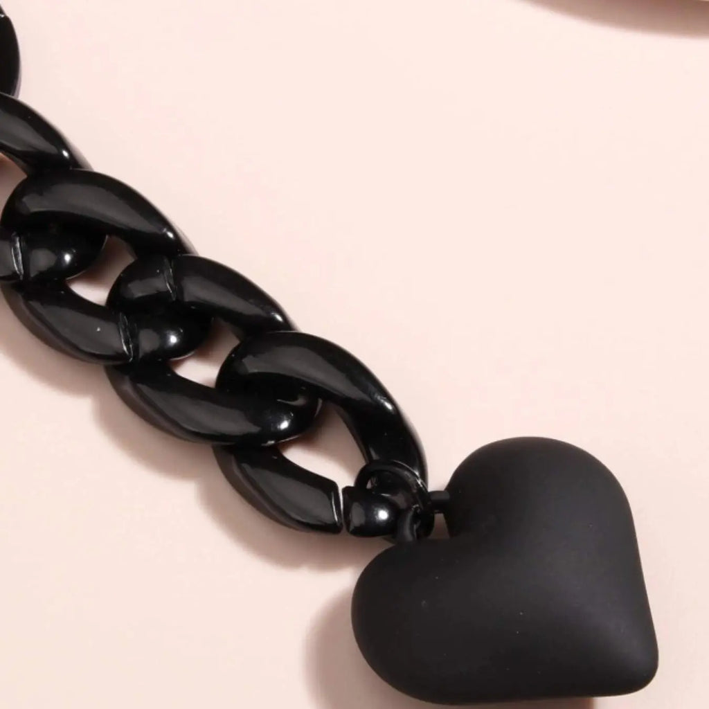 Matte Black Heart Charm Keychain with Chain