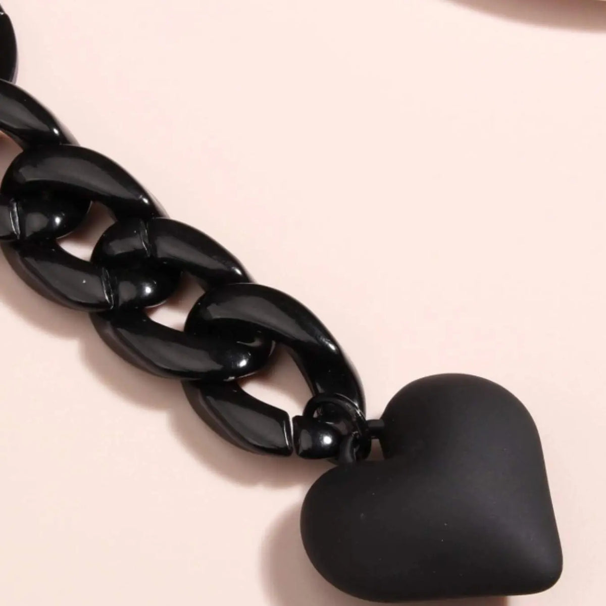 Matte Black Heart Charm Keychain with Chain