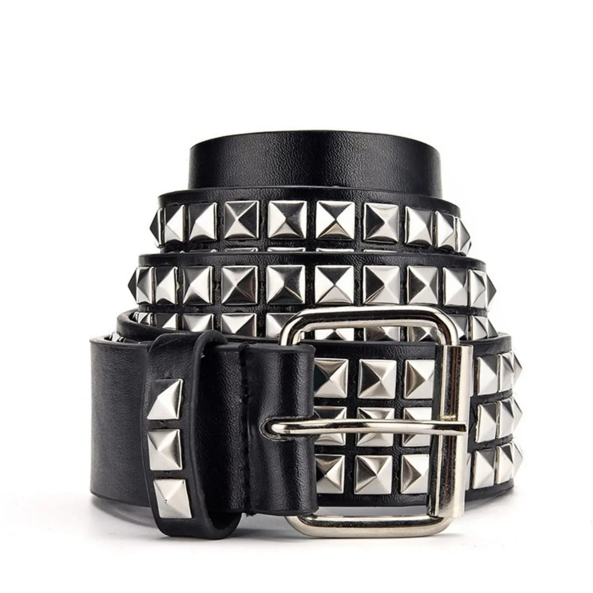 Black Faux Leather Belt with Silver Pyramid Studs