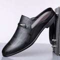 Black Textured Leather Backless Slip-On Loafers