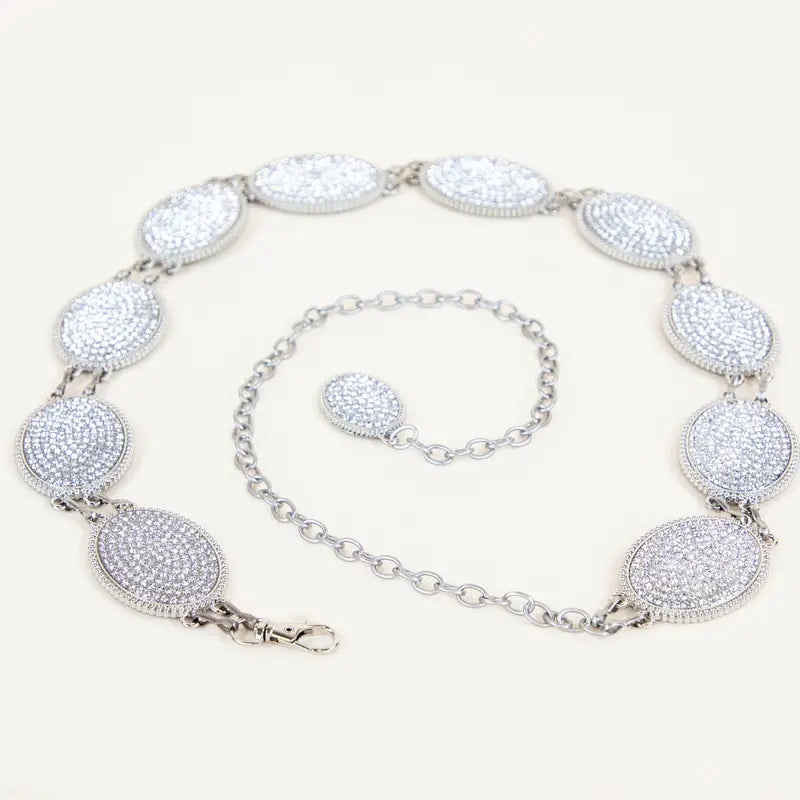 Silver-Tone Oval Plate Chain Belt With Clasp