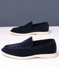 Navy Suede-Look Slip-On Loafers with White Sole