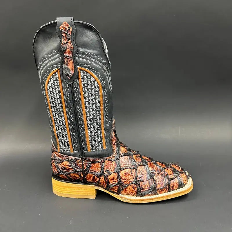 Leather Cowboy Boots with Scaled Cognac Vamp