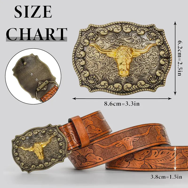 Tan Leather Belt with Embossed Floral Pattern