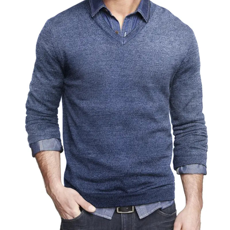 Navy V-Neck Knit Pullover Sweater