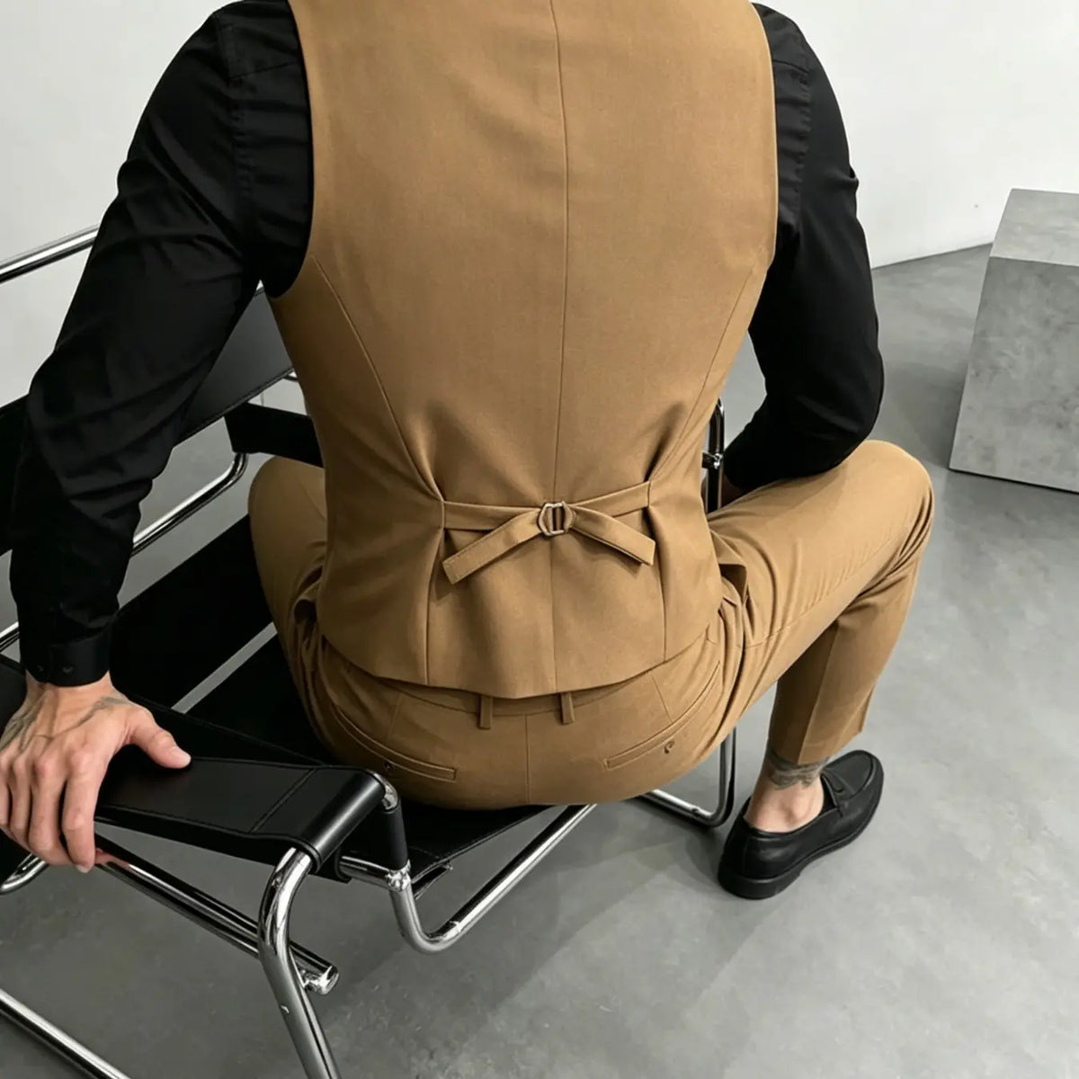 Camel Double-Breasted Waistcoat and Trouser Set