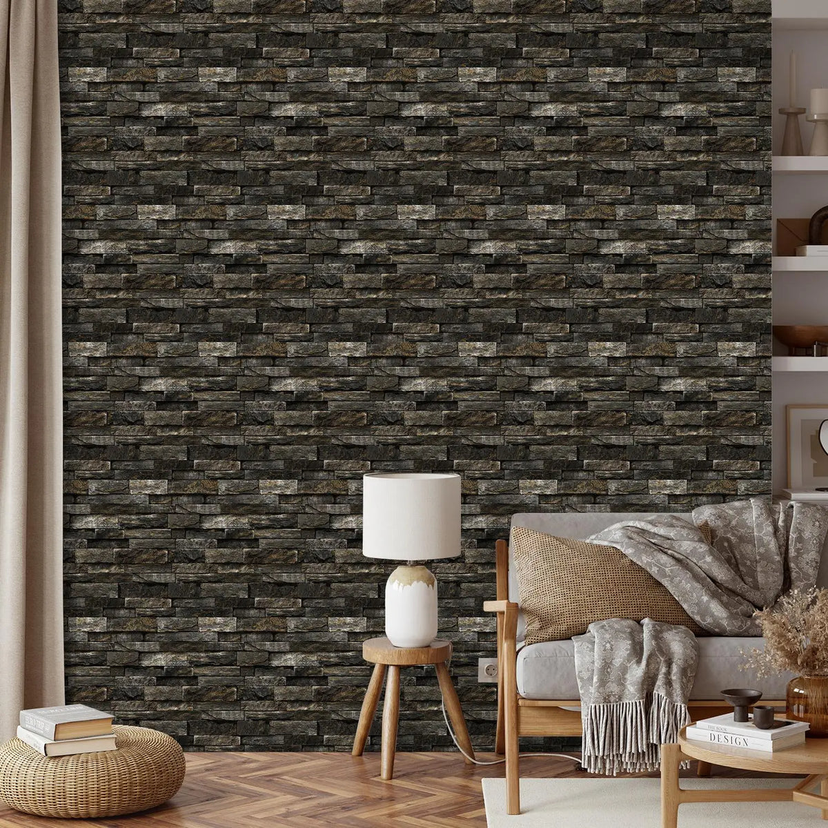 Dark Stacked Stone Look Wall Panels