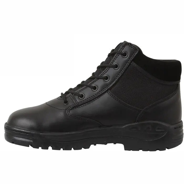 Black Leather and Nylon Lace-Up Work Boots