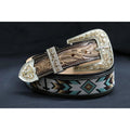 Black Leather Belt with Beaded Pattern Panel