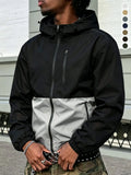Black and Gray Hooded Zip-Up Windbreaker Jacket