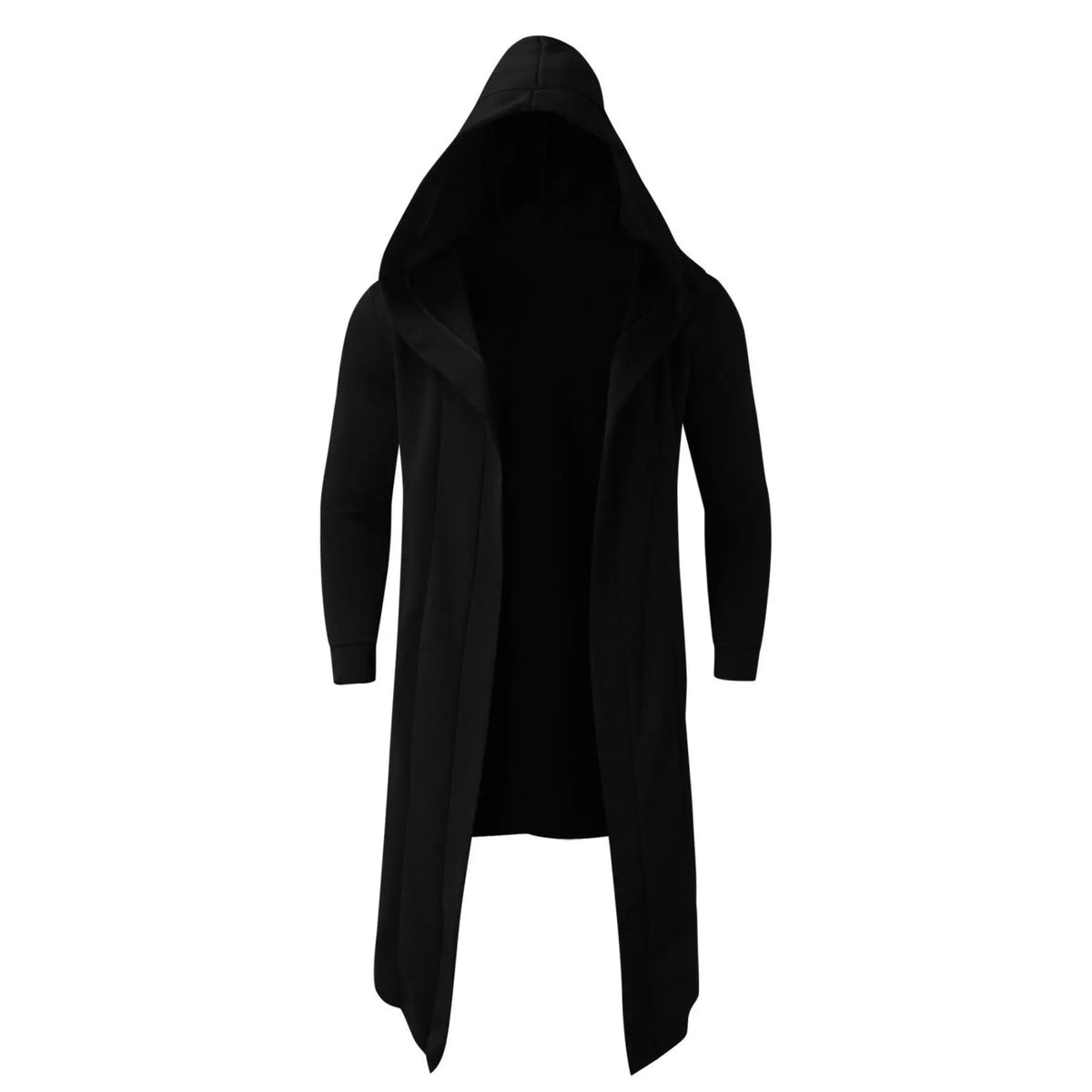 Black Open-Front Hooded Long Cape Coat