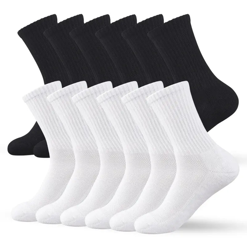 Twelve-Pair Black and White Cushioned Quarter Socks
