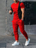 Men's Red Colorblock Tee and Jogger Set