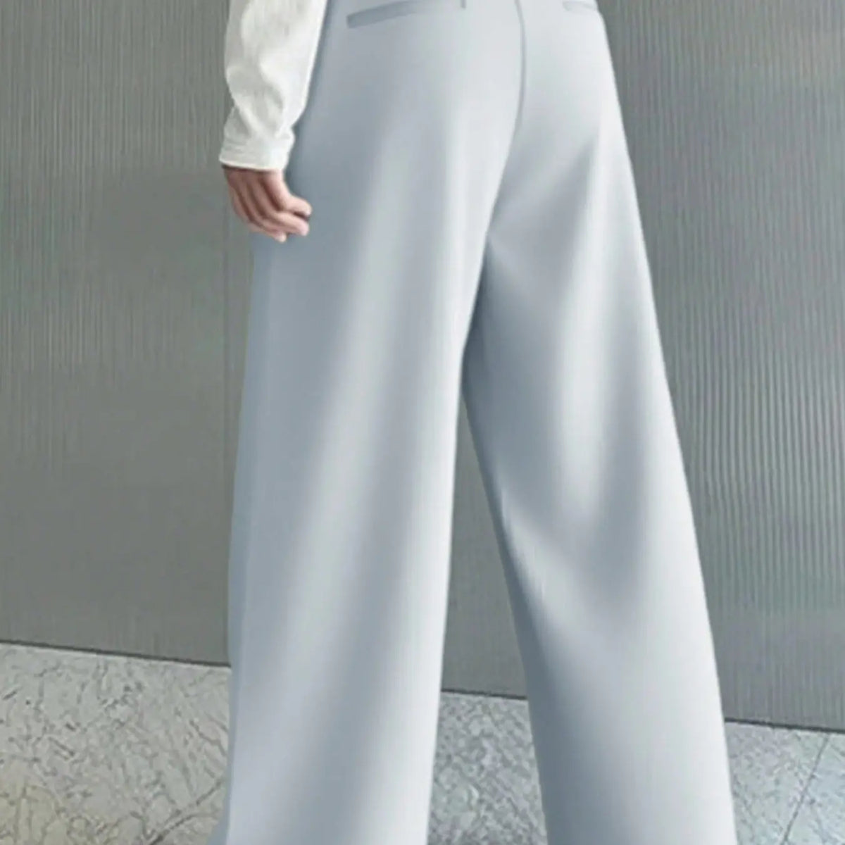 Light Grey Pleated Wide Leg Trousers