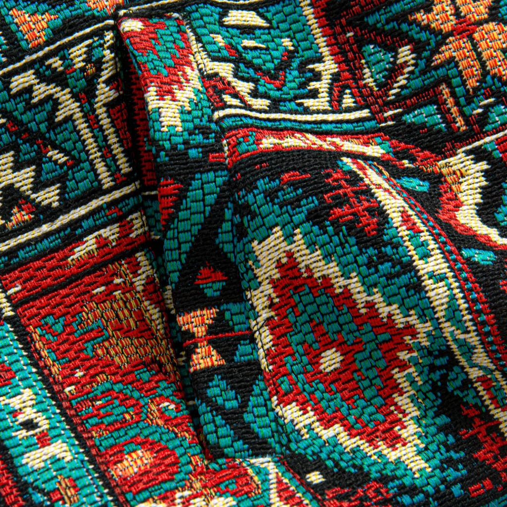 Teal and Red Patterned Woven Button Jacket