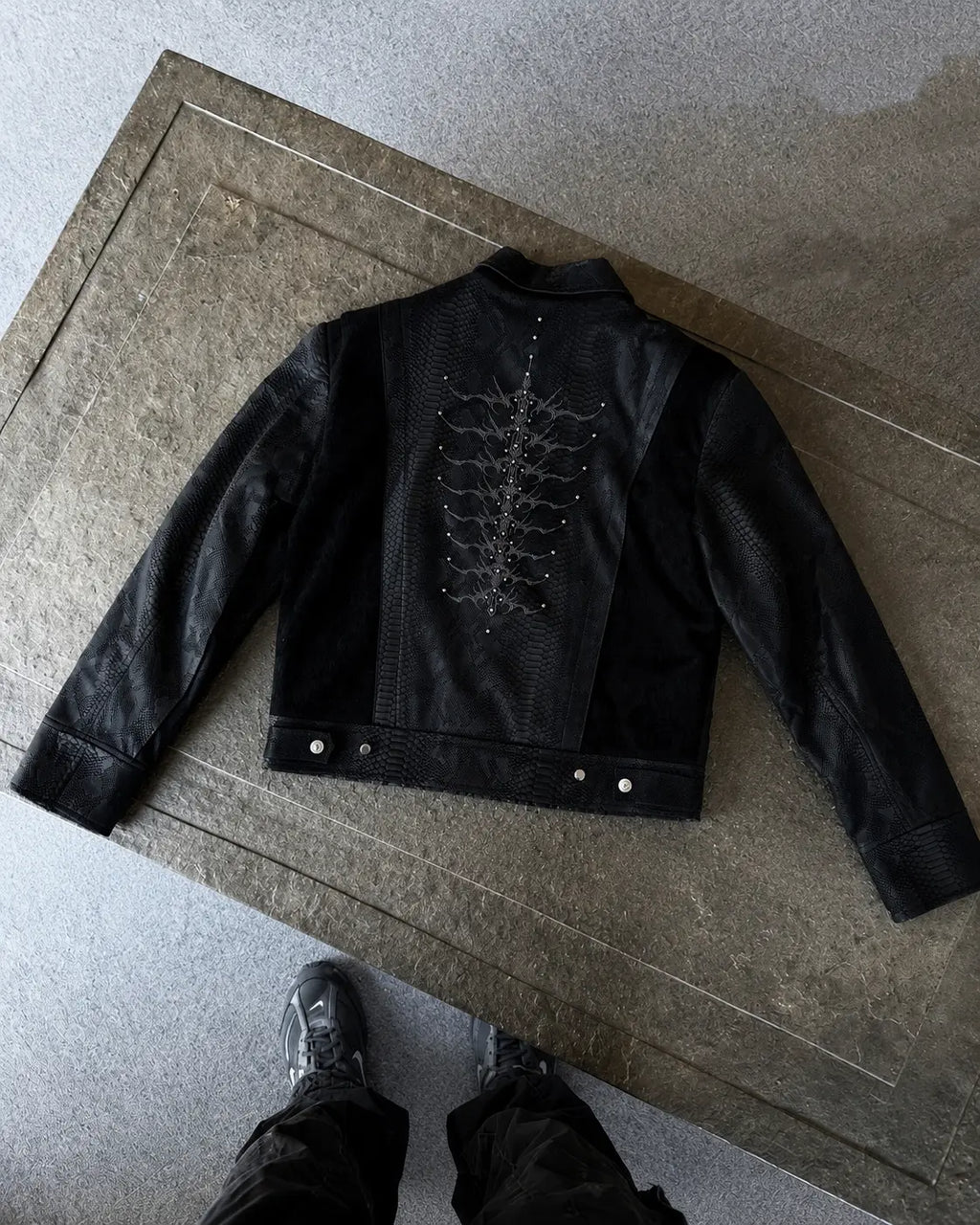 Black Textured Leather Look Biker Jacket