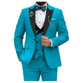 Teal Three-Piece Suit With Black Lapels