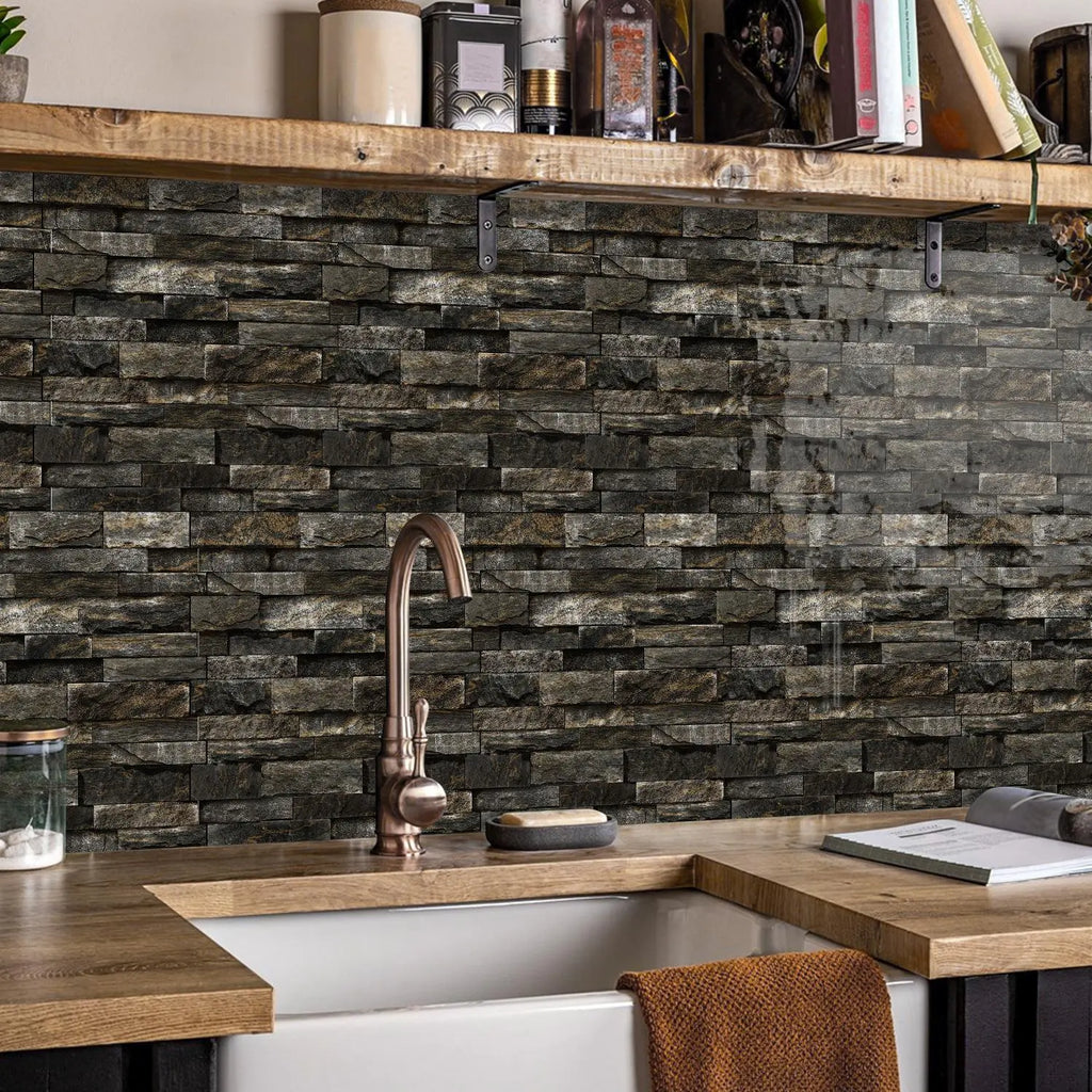 Dark Stacked Stone Look Wall Panels