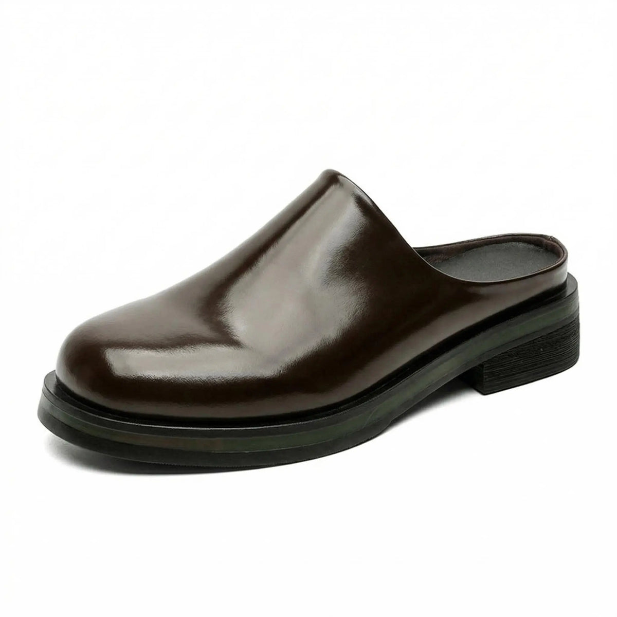 Glossy Dark Brown Leather Slip-On Mule Shoes