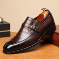 Brown Crocodile-Embossed Leather Slip-On Dress Shoes