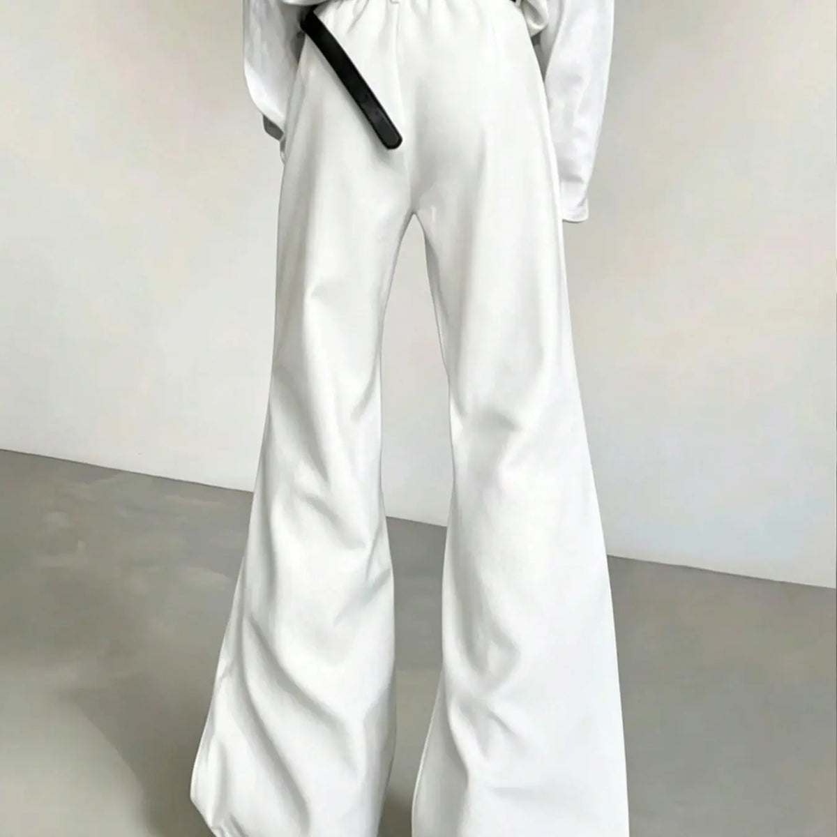 Black Flared Trousers with Front Crease and Hem Slits