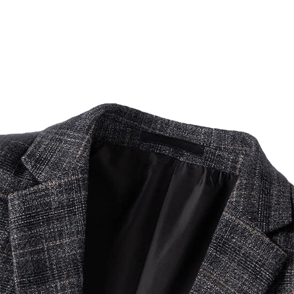 Charcoal Textured Two-Button Blazer with Pocket Square