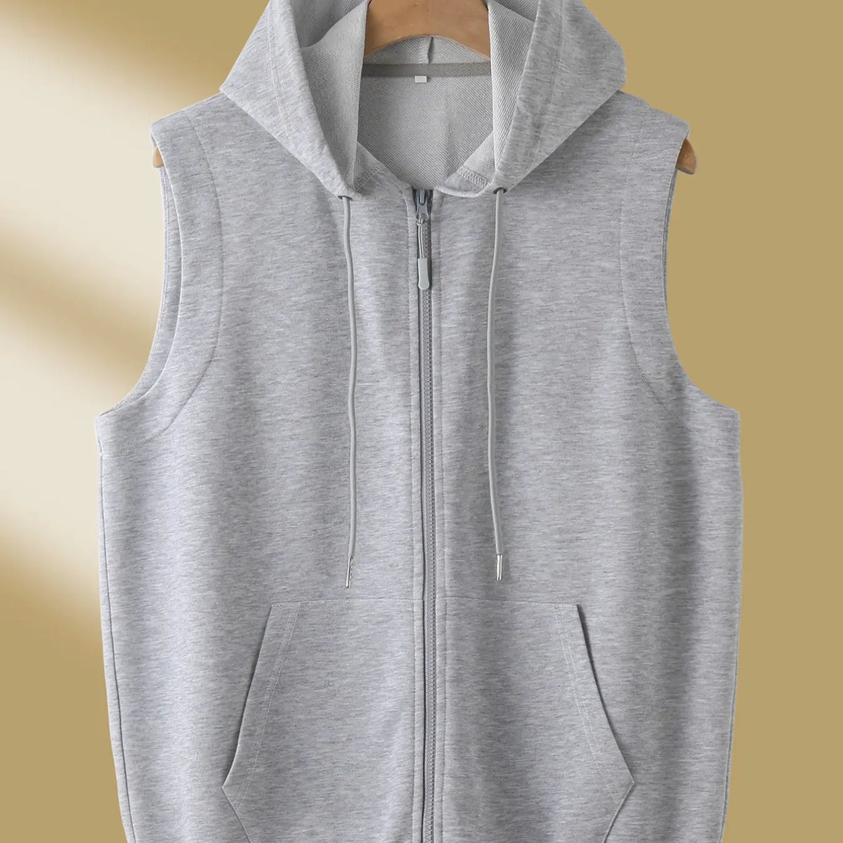 White Zip-Front Hooded Vest with Kangaroo Pocket