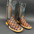 Leather Cowboy Boots with Scaled Cognac Vamp