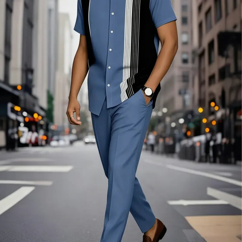 Men's Grey Two-Piece Set with Striped Panels