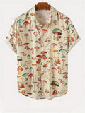 Men's Cream Mushroom Print Short Sleeve Shirt