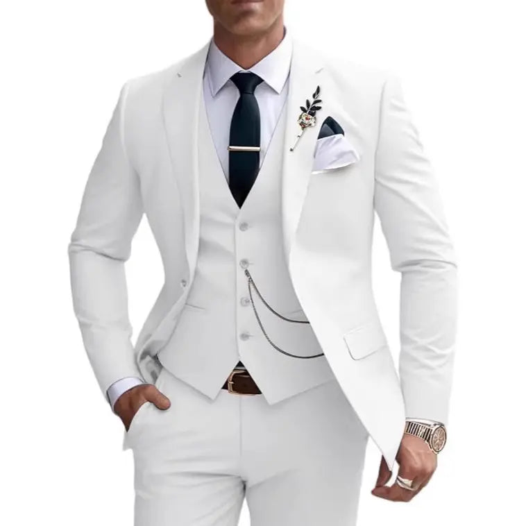 White Three-Piece Suit with Vest and Trousers