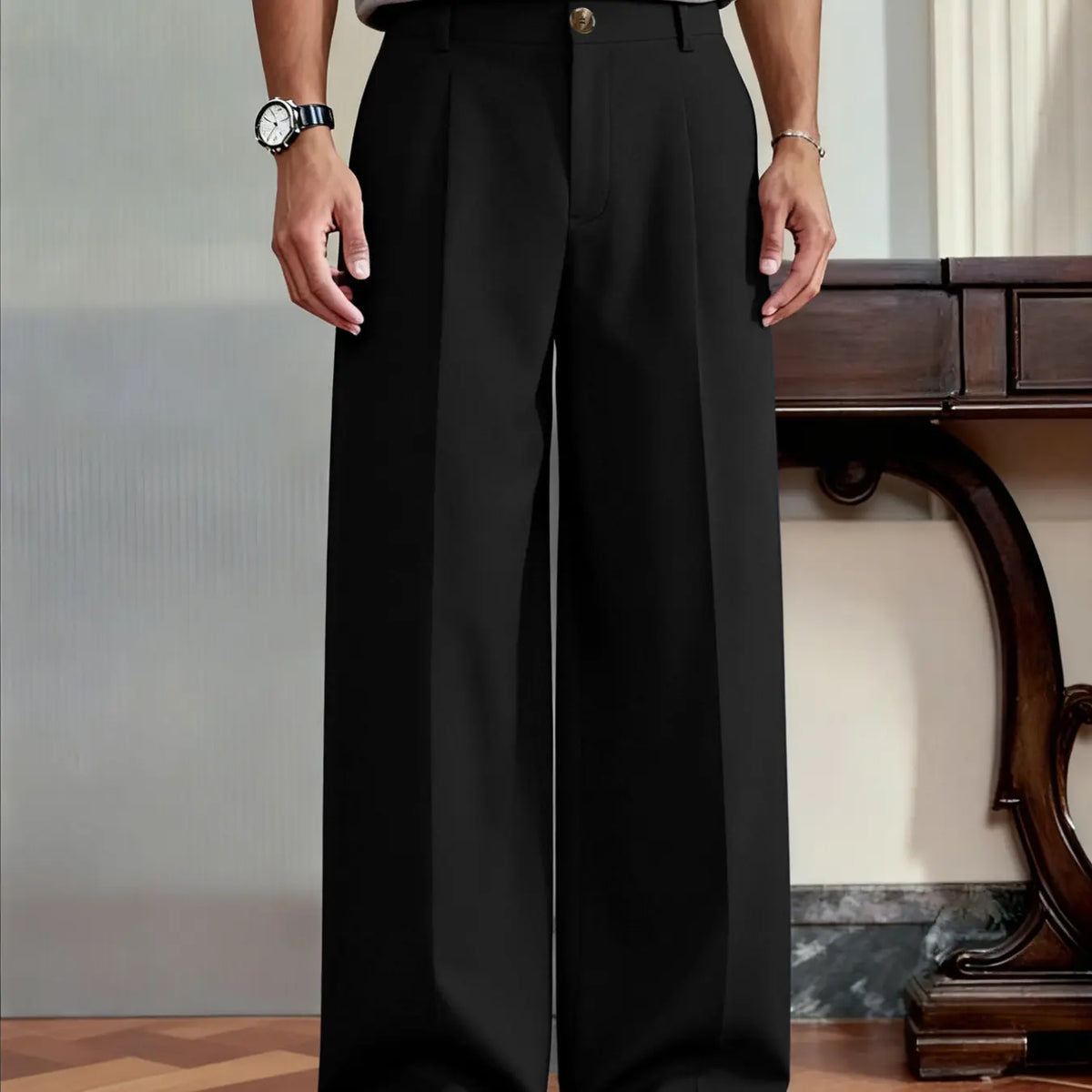 Light Grey Pleated Wide Leg Trousers