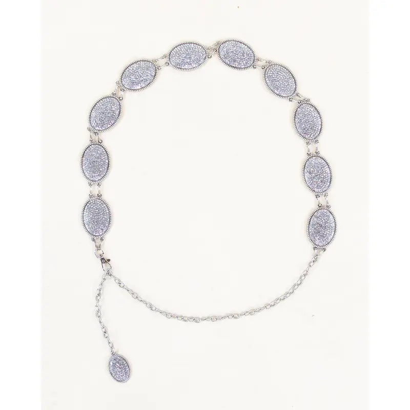 Silver-Tone Oval Plate Chain Belt With Clasp