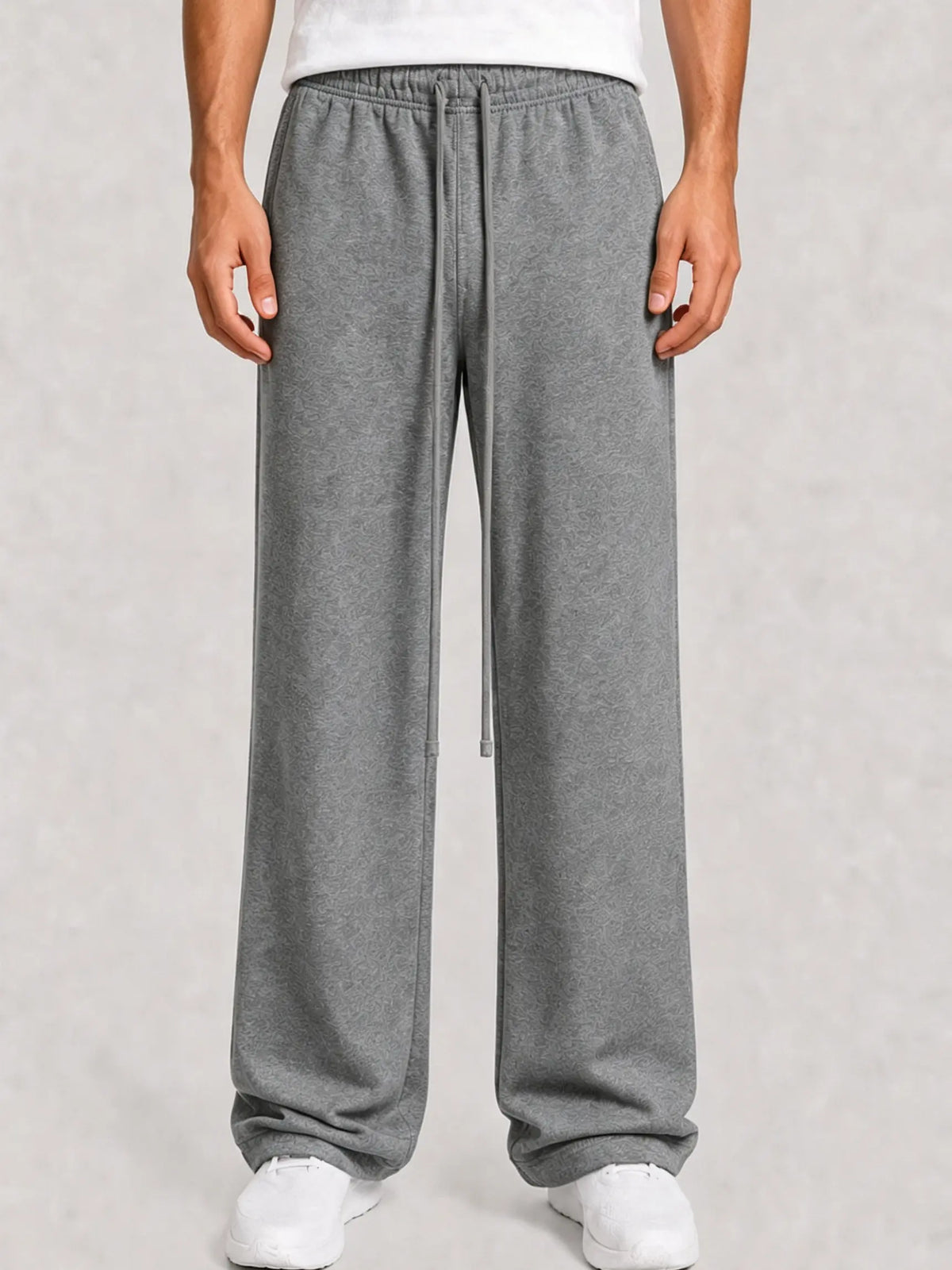Grey Wide Leg Drawstring Sweatpants