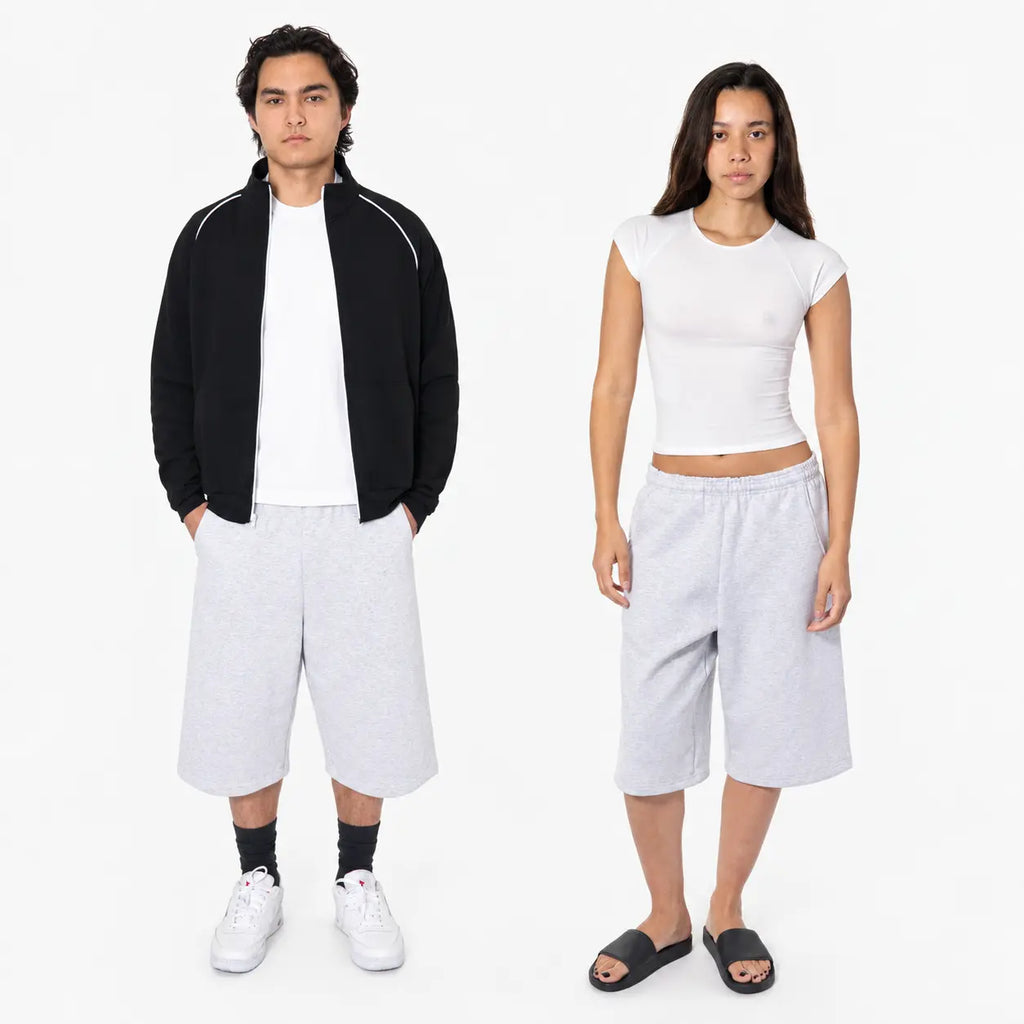 Heather Grey Fleece Sweat Shorts, Wide Fit
