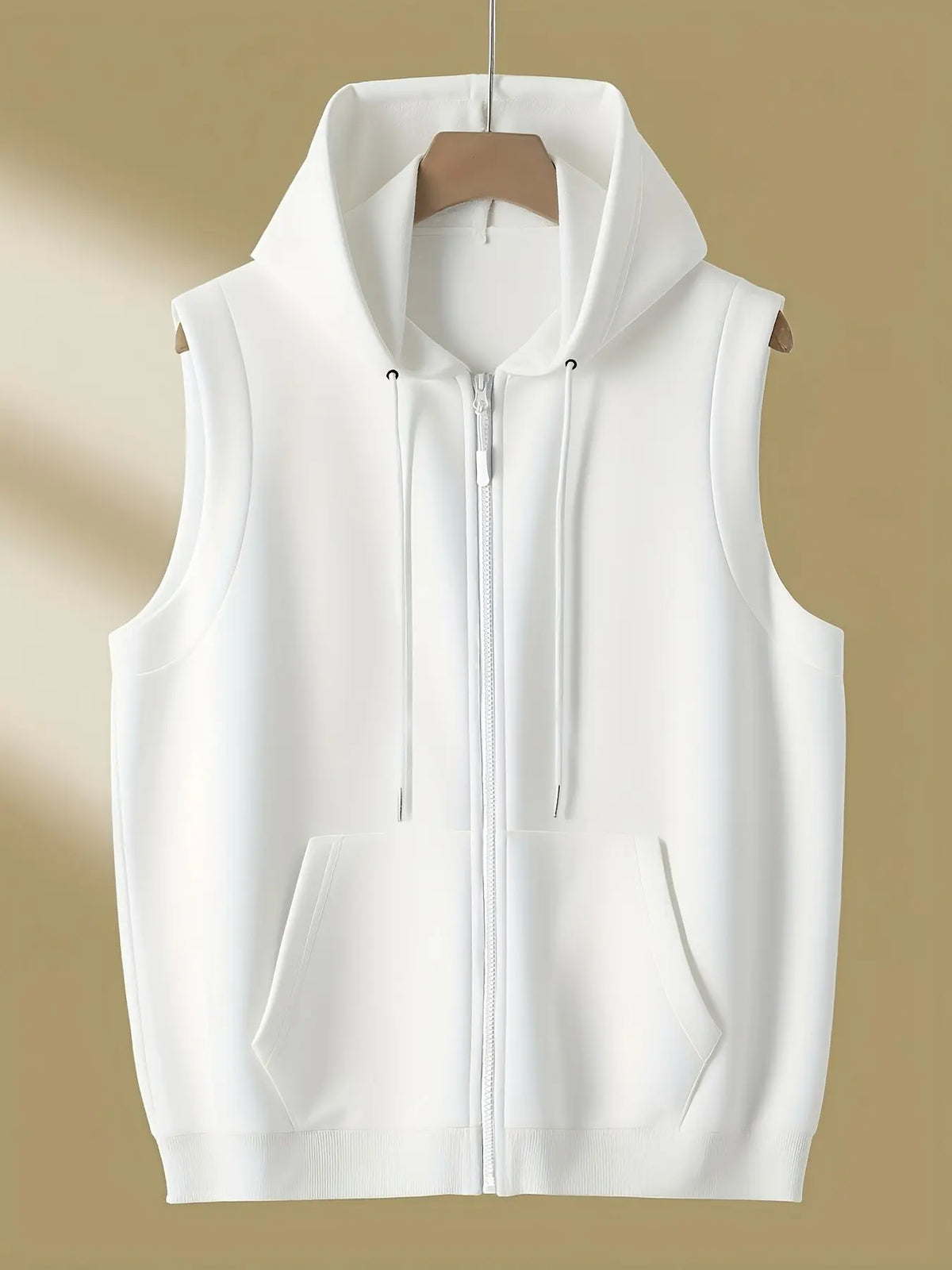 White Zip-Front Hooded Vest with Kangaroo Pocket