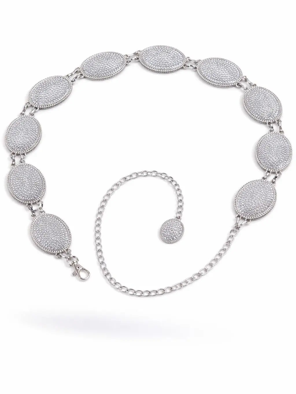 Silver-Tone Oval Plate Chain Belt With Clasp