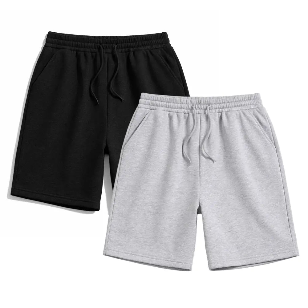 Black and Gray Drawstring Sweat Shorts Two Pack