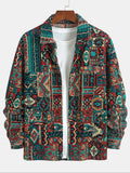 Teal and Red Patterned Woven Button Jacket