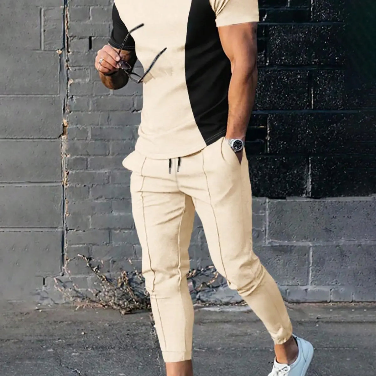 Men's Red Colorblock Tee and Jogger Set