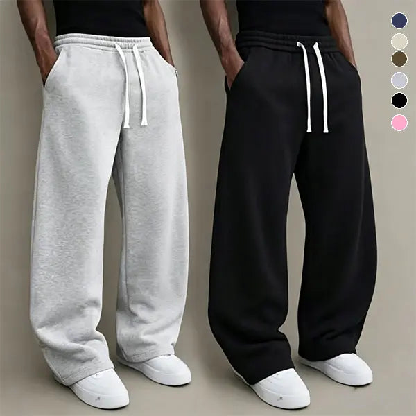 Wide-Leg Drawstring Sweatpants in Grey and Black