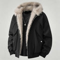 Black Hooded Jacket with Faux Fur Lining