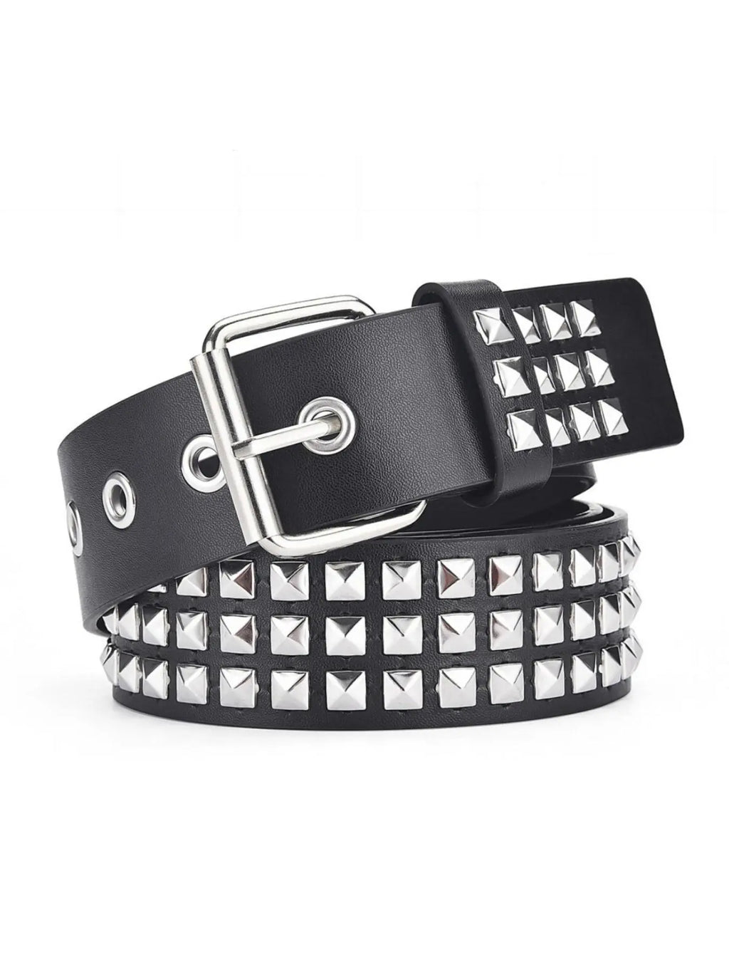 Black Faux Leather Belt with Silver Pyramid Studs