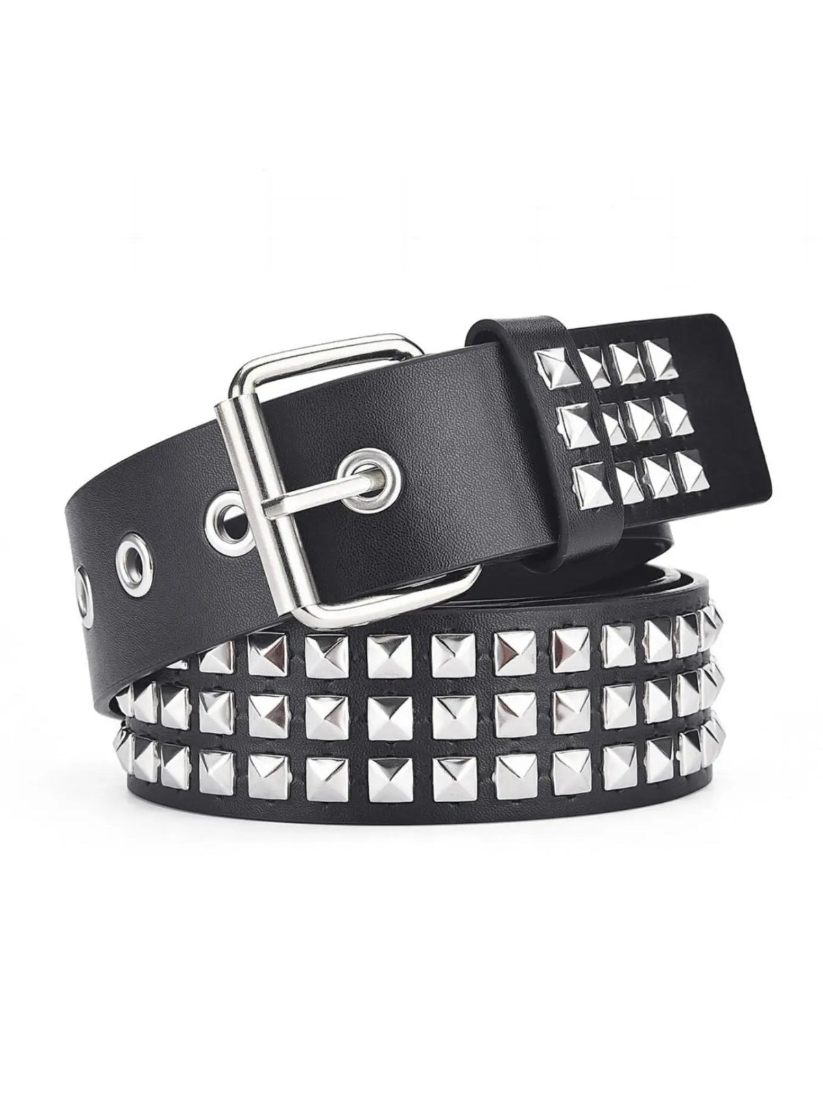 Black Faux Leather Belt with Silver Pyramid Studs