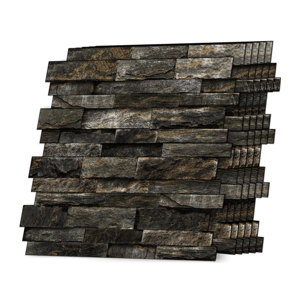 Dark Stacked Stone Look Wall Panels