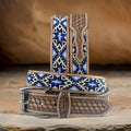 Tooled Leather Belt With Blue and White Beaded Panel