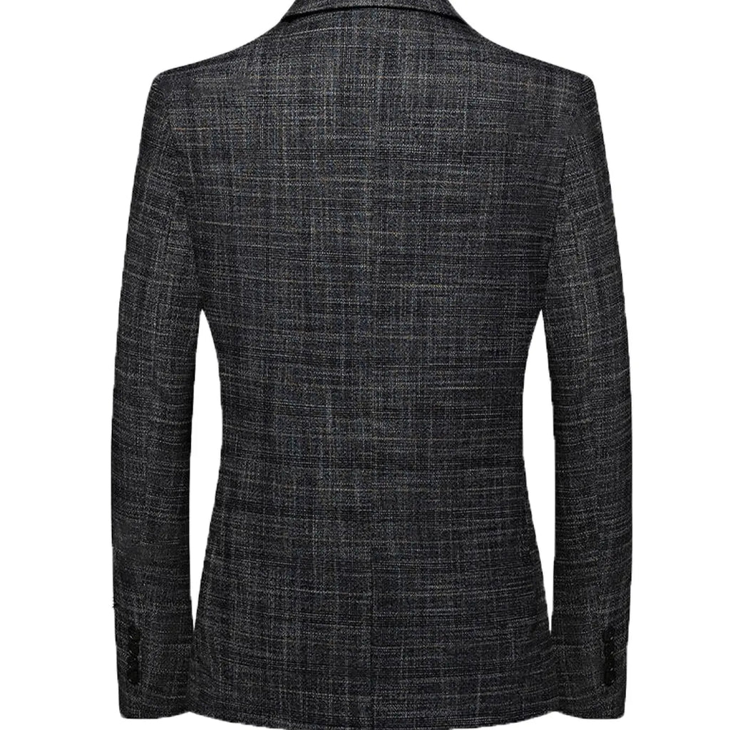 Charcoal Textured Two-Button Blazer with Pocket Square
